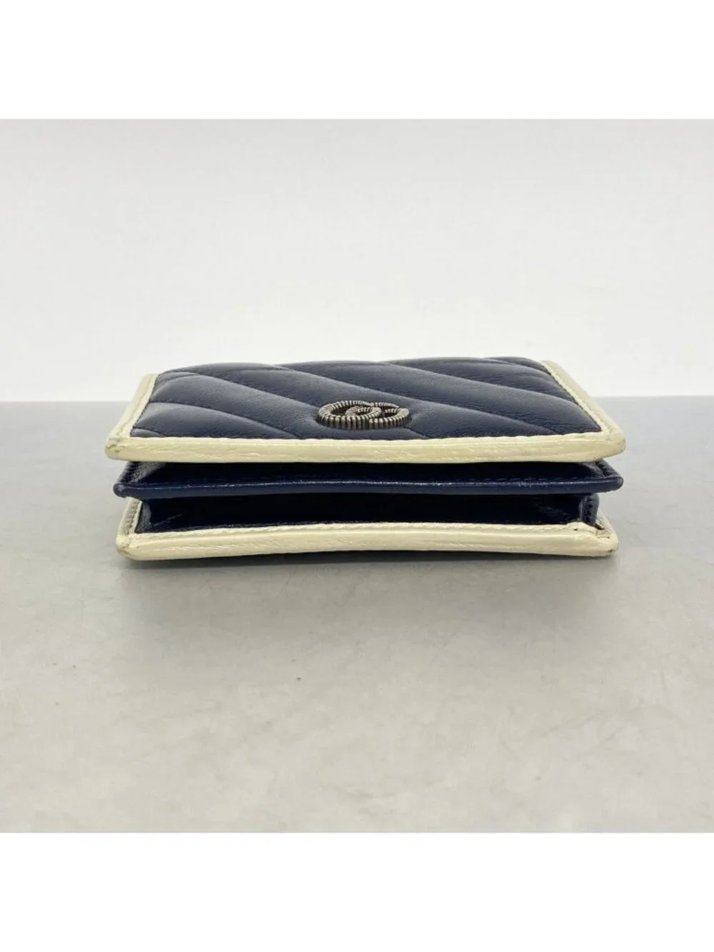 Gucci Wallet GG Marmont Leather Navy White Silver